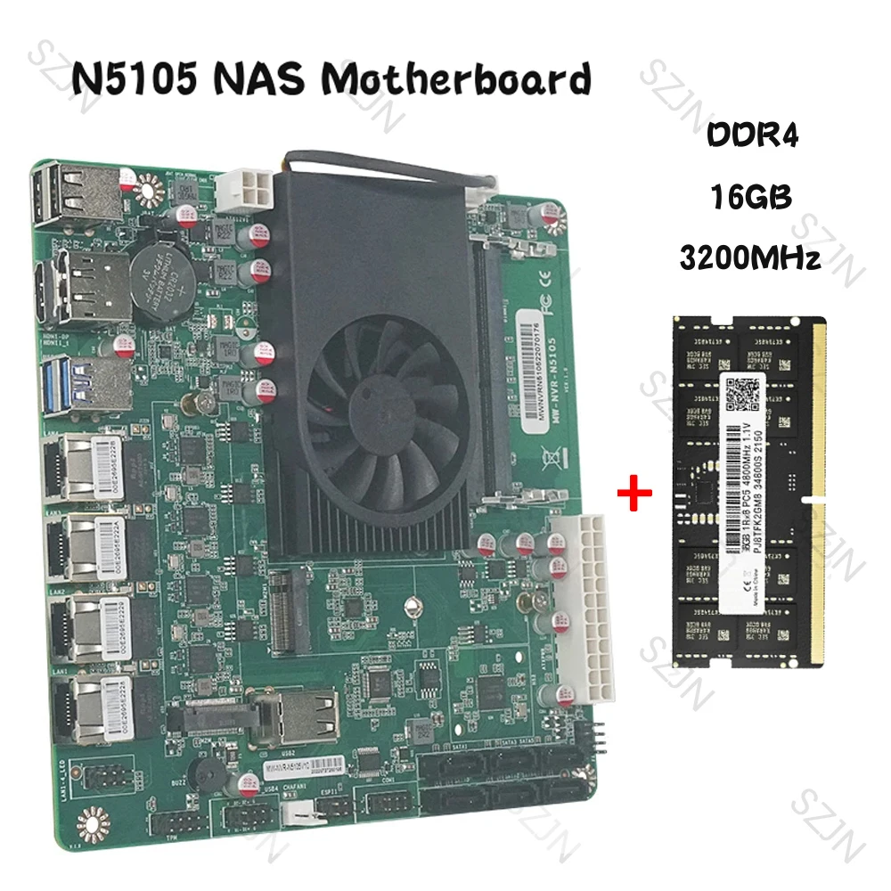 DIY ITX N5105 Motherboard NAS Home 4 Cores 4 Threads Low Power Consumption 4x2.5GbE 2xM.2 6xSATA Slot BK NVR N5105