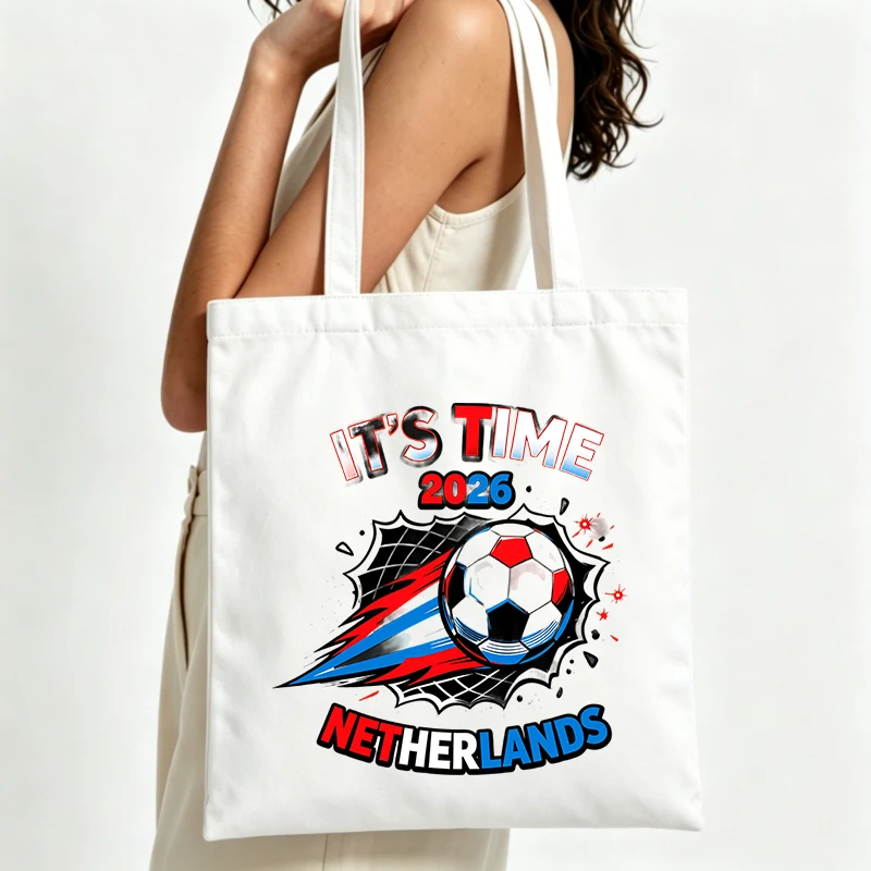 soccer graphic canvas tote bag with typography print, ideal for casual daily use and sports events