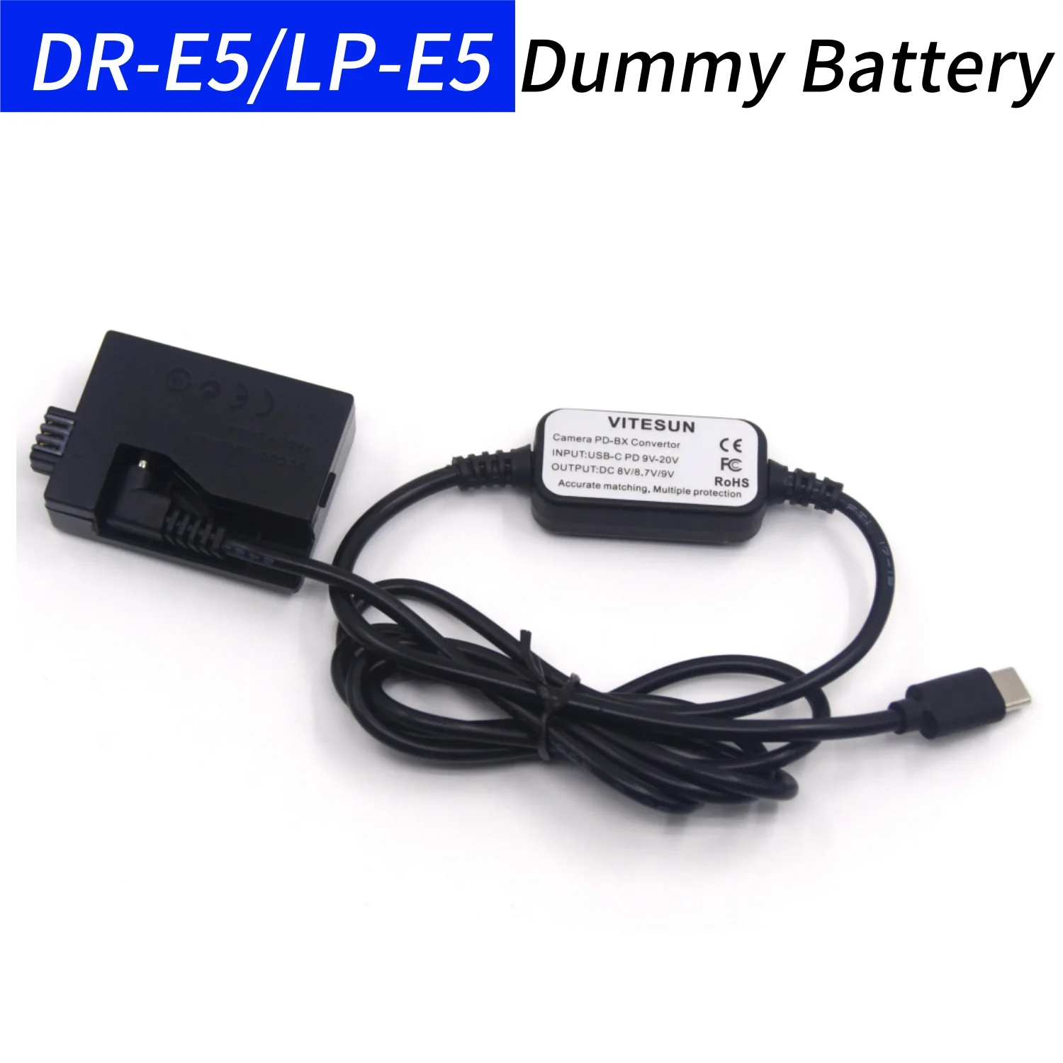 

DR-E5 Coupler LP E5 Dummy Battery&USB C to DC Power Cable for Canon EOS Rebel XS XSi T1i 450D 500D Kiss F X2 X3 Cameras