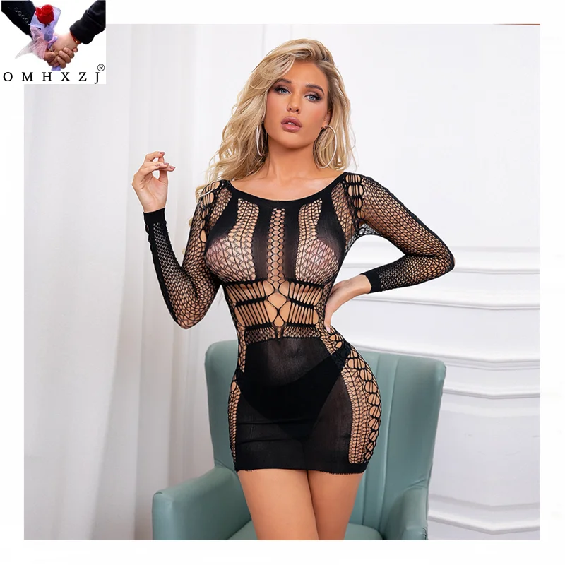 

OMHXZJ EL67 Wholesale new sexy hollow mesh uniform temptation package hip one-piece skirt sexy underwear 21105 One size