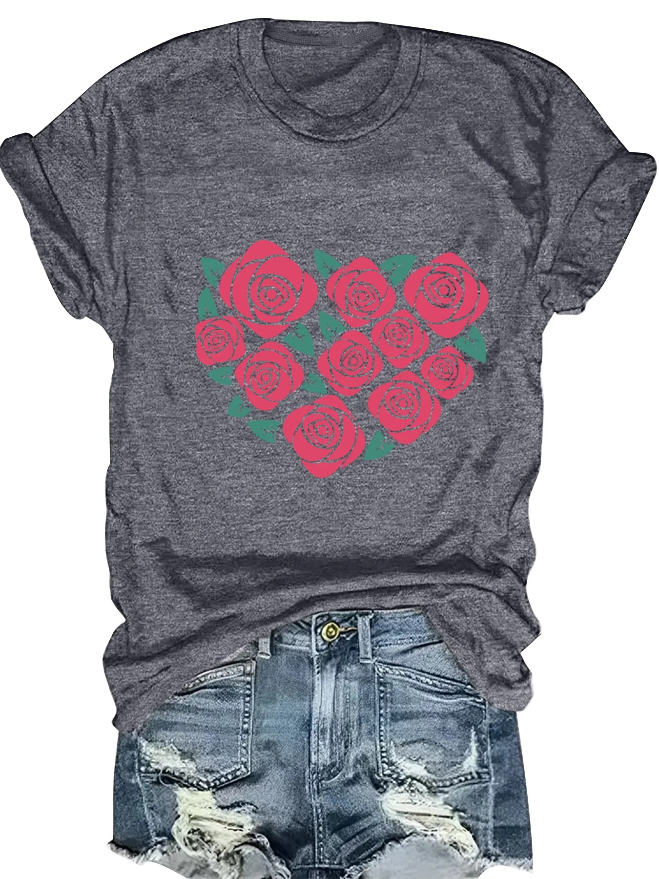 

Fashion Floral Print round Neck Short Sleeve Top for Women Elegant Casual Women's T-Shirt