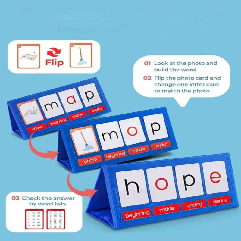 Desktop Pocket Chart Tent Cards Kit Children Interesting Spelling Game Toy For Boys Girls Kids Letter Flashcard Cards Holder