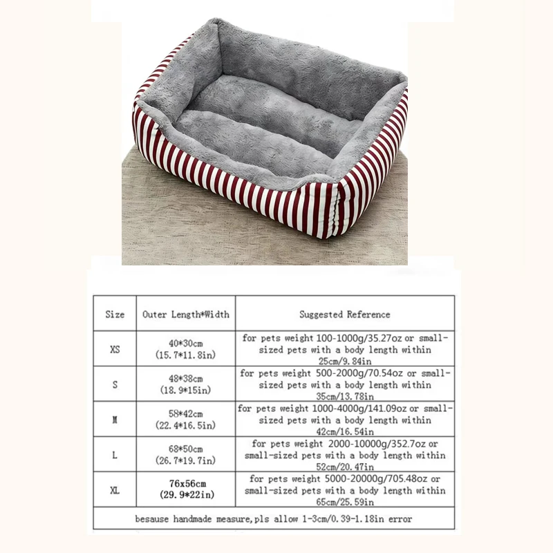 Cama para perro a rayas rectangular con borde acolchado todo el año - imagen 5
