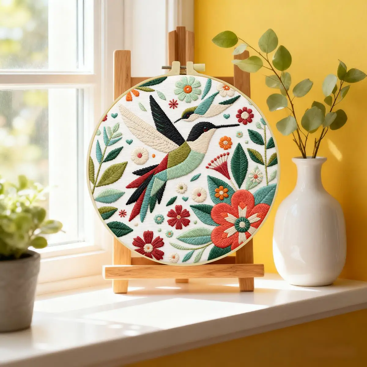 1pc 20X20CM/15X15CM 7.87/6.3inch Seaside View Embroidery Starter Kit DIY Kit DIY Embroidery Kit Manualidades Set for Beginner