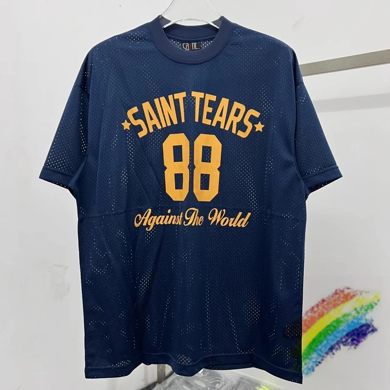 Men Women Casual Thin Mesh SAINT TEARS T-Shirt Tee High Quality Loose T Shirt Tops With Tag