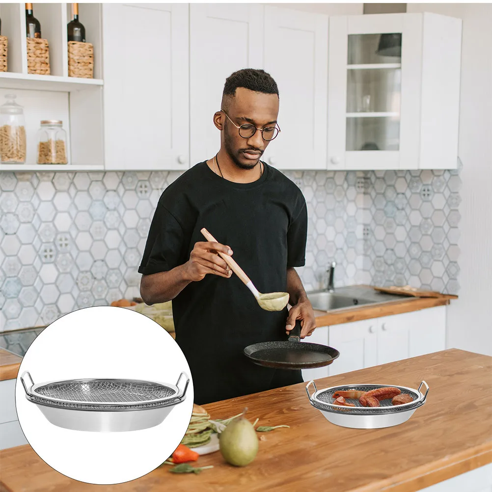 

1 Set Of Stainless Steel Oil Drain Plate Frying Food Tray Snack Cooling Rack For Fruit Dessert Storage Household Restaurant Use