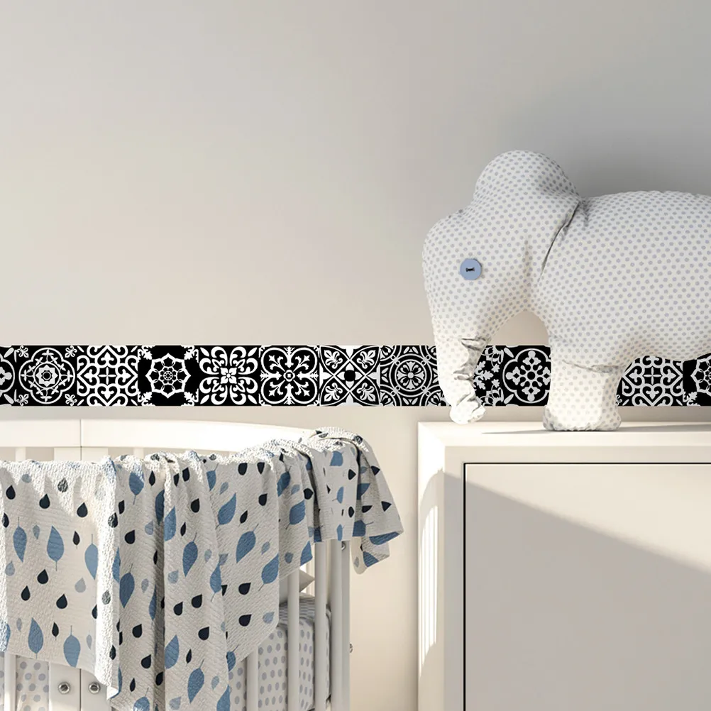 Self Adhesive Kitchen Wallpaper Stickers Waterproof Black Tile Border Peel and Stick Wall Decor