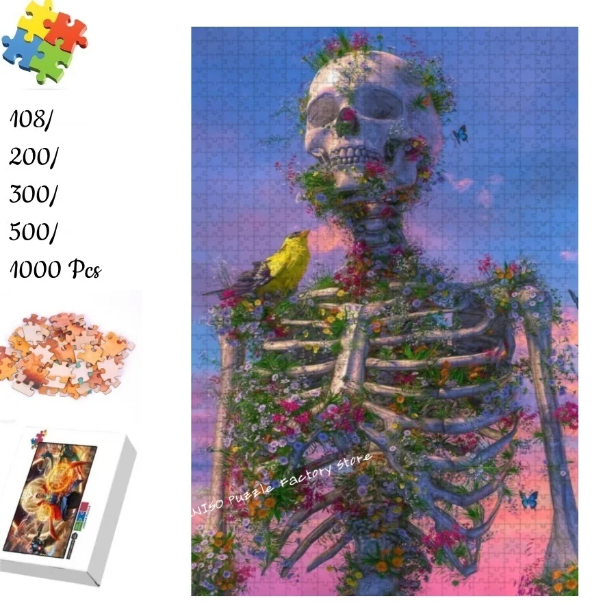 

Skeleton Flower Art Jigsaw Puzzles Cardboard/wooden 108/200/300/500/1000 Pieces Puzzles for Adults Gifts Toys Family Games