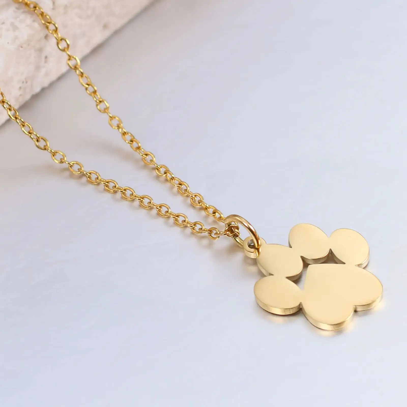 Edelstahl-Halskette mit Hundepfotenabdruck-Anhänger, Hohlherz, Haustier-Fußabdruck-Schmuck, Geschenk für Frauen, Tierliebhaber, Gedenkstück – Detail 2