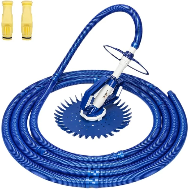 

VINGLI Pool Vacuum Above Ground Indoor Outdoor Automatic Swimming Pool Cleaner Sweep Sweeper with 33FT Hoses (Nave Blue)