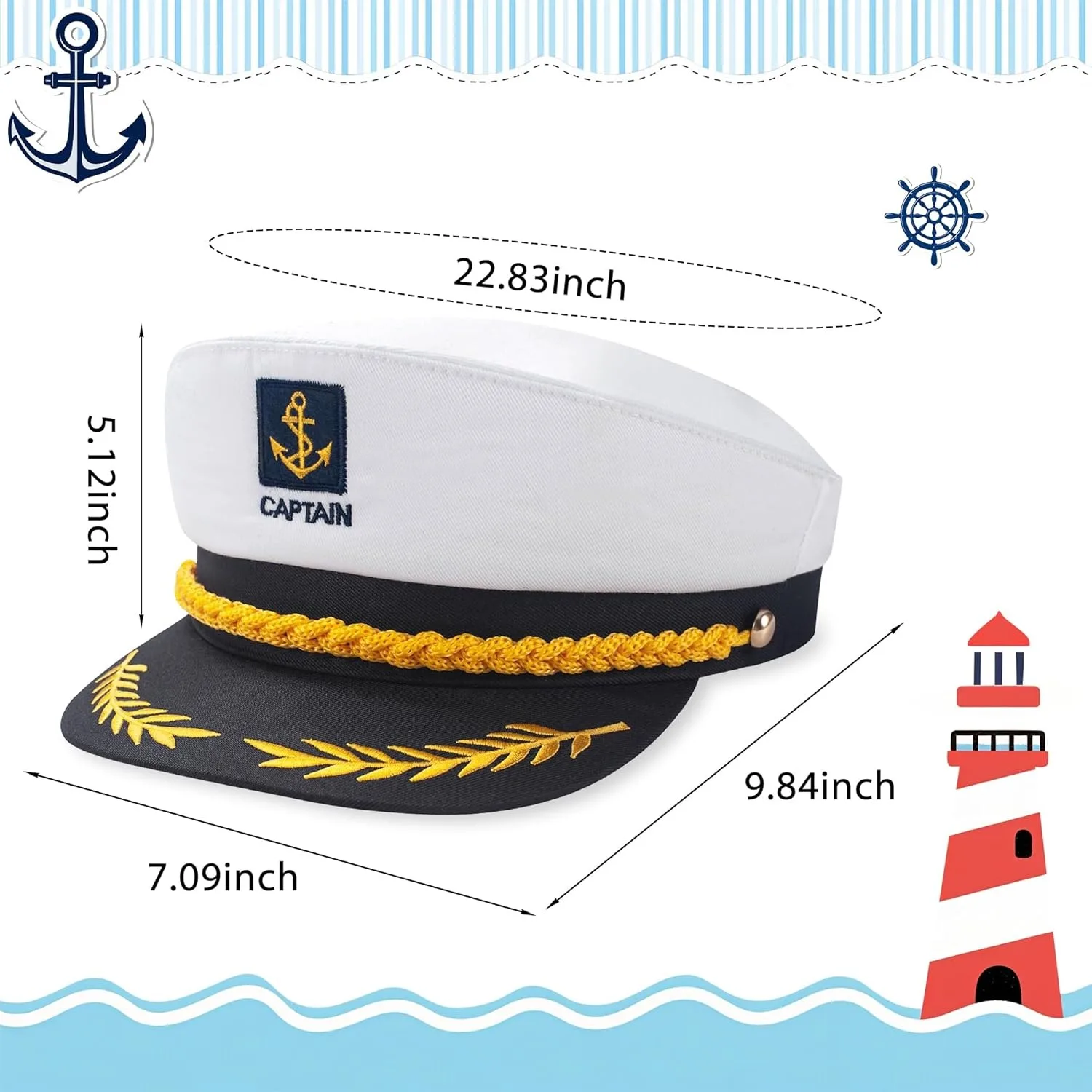 Cappello da capitano e occhiali da sole Cappello da marinaio per adulti per uomo Donna Festa da barca regolabile Accessori per costumi di Halloween Cosplay Bianco