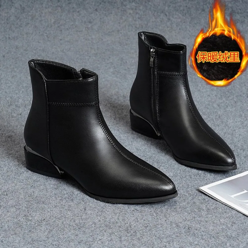 2026 Neue Damenstiefel Mode Lässige Lederstiefel Spitze Formelle Büroschuhe für Frauen Reißverschluss-Knöchelstiefel – Detail 27