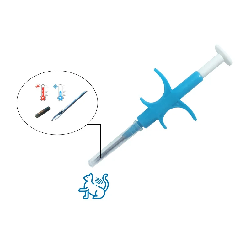 1.4x8mm thermo microchip with syringe RFID 134.2Khz ICAR FDX-B standard for pet animal ID and health monitoring simultaneously