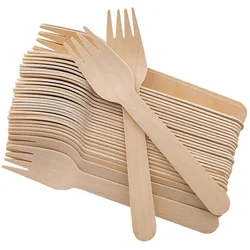 50/100Pcs Disposable Food Forks, 6-Inch Natural Wooden Cake Dessert Forks for Parties Camping Weddings