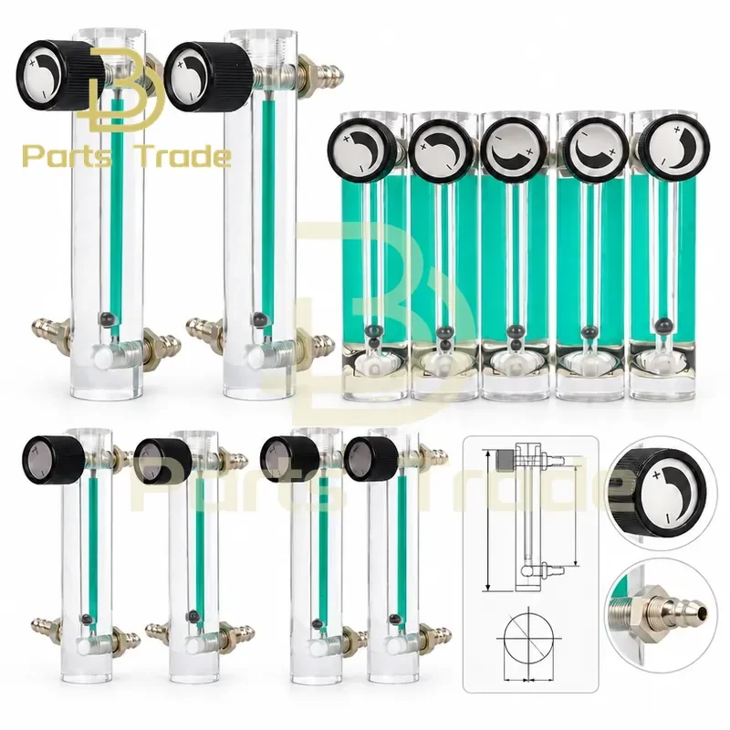 1PCS Acrylic Oxygen Flow Meter with Valve Brass Connector 0.1Mpa 0.1-1.0L Min Air O2 Flowmeter Counter Indicator 93mm 116mm