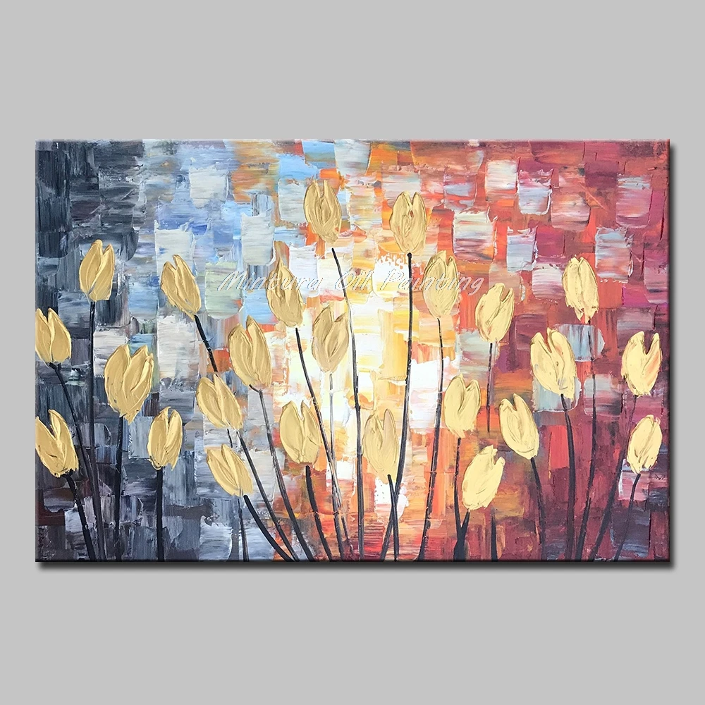 

Mintura Oil Paintings on Canvas,Handmade Home Decoration Lots of Tulips Thick Painting Hotel Decor Picture Canvas,Art No Framed