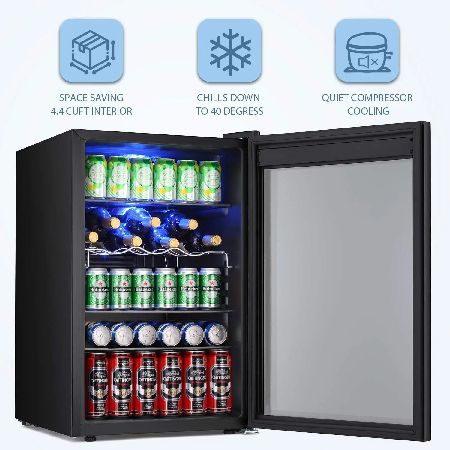 Beverage Refigerator Cooler 145 Can Mini Fridge for Soda Beer or wine,with glass door,For Office Bar with Adjustable Removable