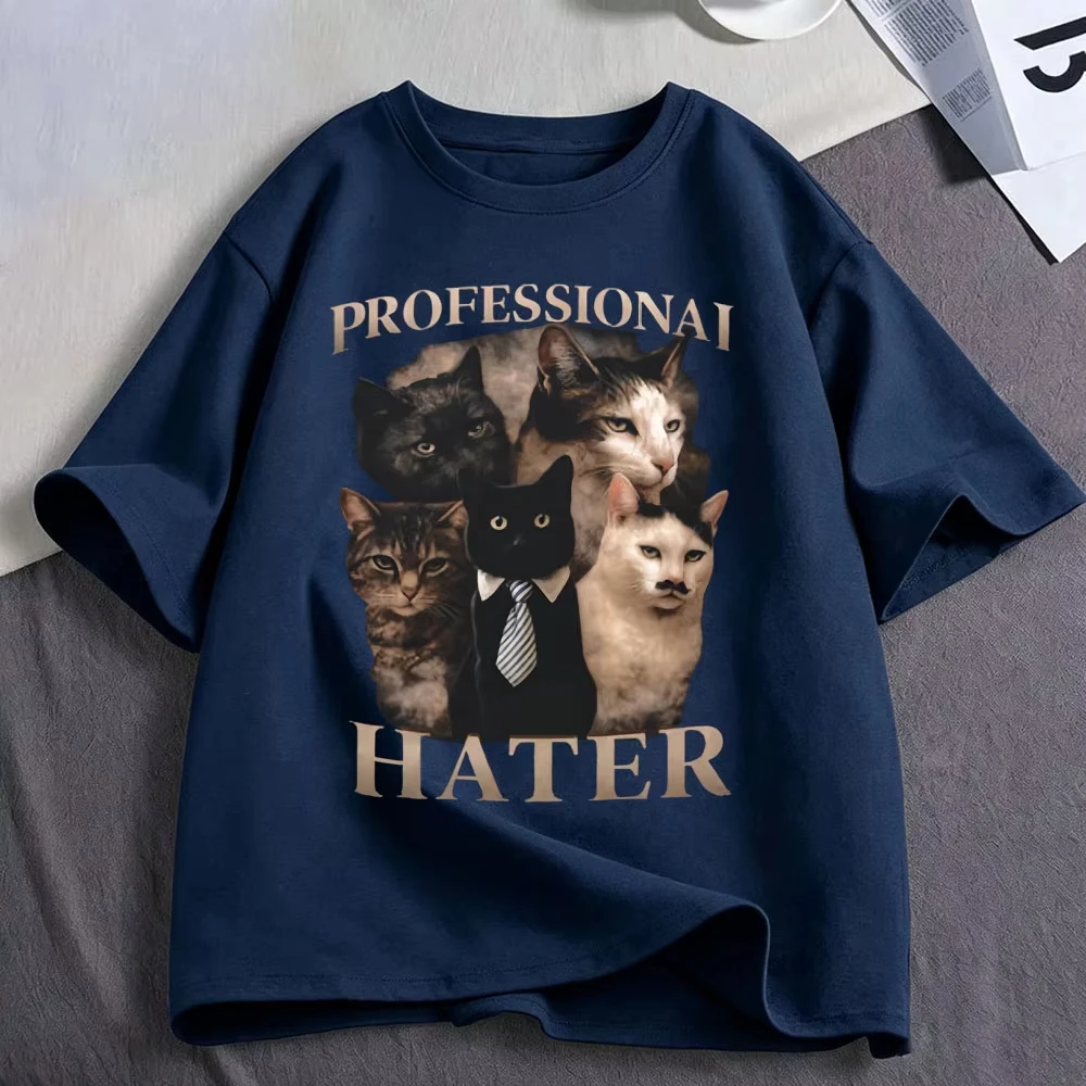 Professional Hater Funny Cat Meme Graphic T Shirts Men's Women Clothing Fashion Cotton Casual Short Sleeve T-shirts Streetwear
