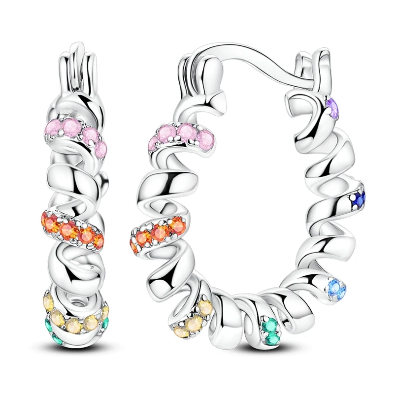 925 Sterling Silver Earrings Women Sparkling Colorful Spiral Hoop Earring For Anniversary Wedding Jewelry Gifts