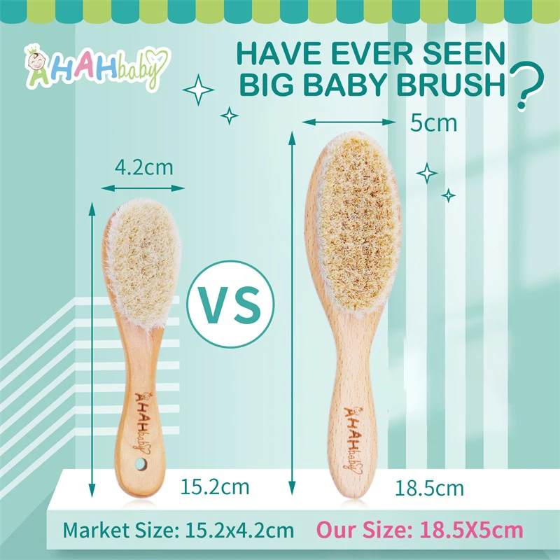2pcs/Set Soft Baby Hair Brush Natural Goat Baby Brush Kids Wood Comb Set for Infant Head Scalp Massage Portable Bath Brush