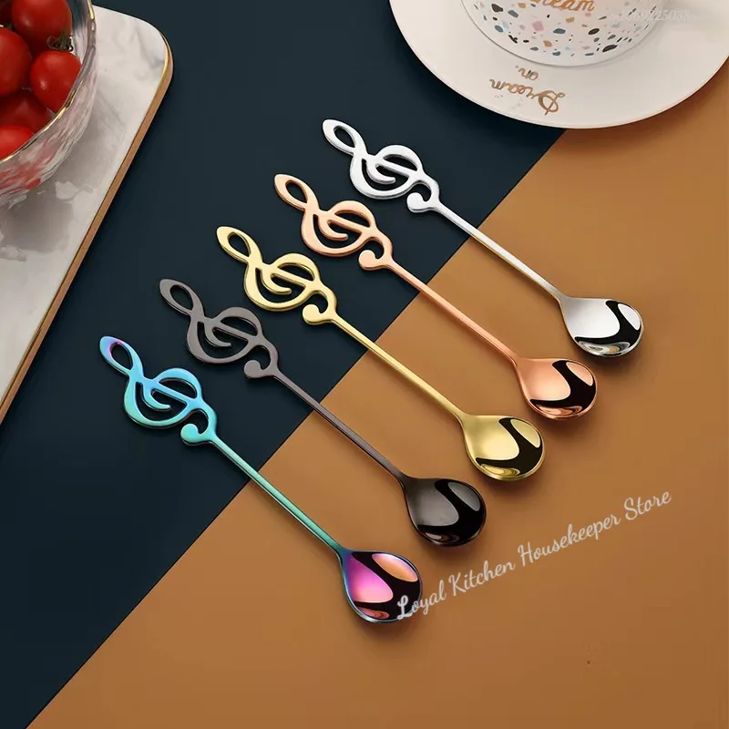 Stainless Steel Musical Note Spoon Creative Coffee Spoon Ice Cream Teaspoon Stirring Spoons Dessert Spoons Home Accessories