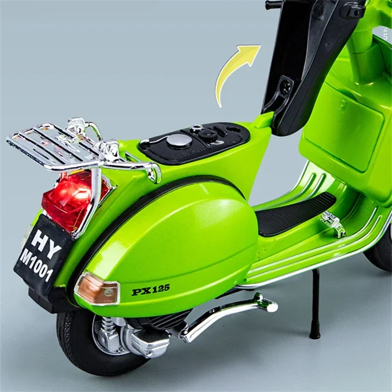 1/10 Vespa 125 Alloy Leisure Motorcycle Model Diecasts Metal Street Motorcycle Model Simulation Sound and Light Childrens Gifts