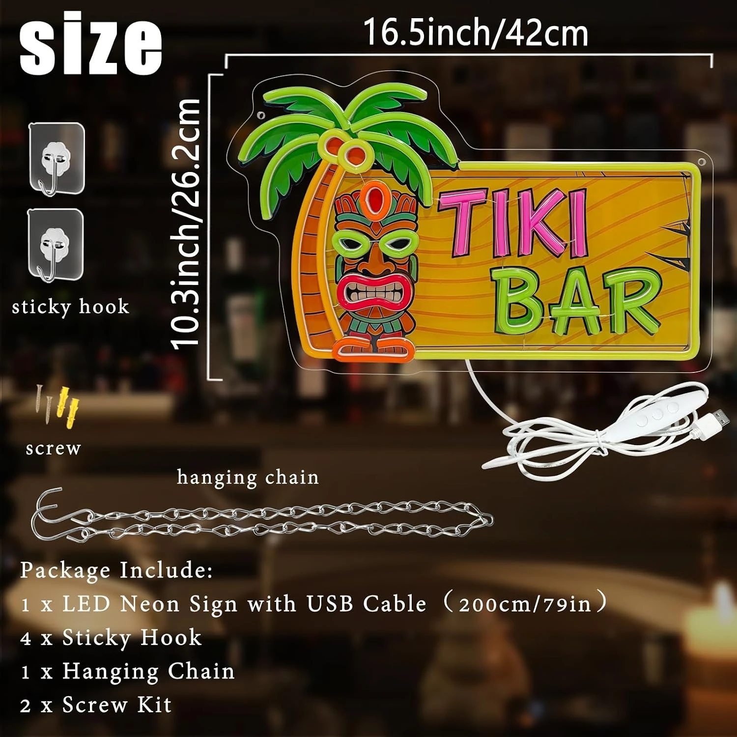  Tiki Bar LED Neon Sign USB Neon Light Hawaiian Tropical Beach Bar Patio Luau Summer Party Wall Decor Gift Advertising Sign