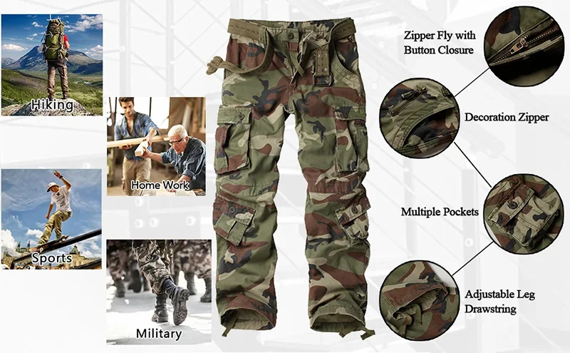 Multi-Pocket-Arbeitshose für Herren, mittelschwer, Feldtrainingshose, Herbst, 1/2 Stück, lässige Cargohose, taktische Outdoor-Wanderhose – Detail 3