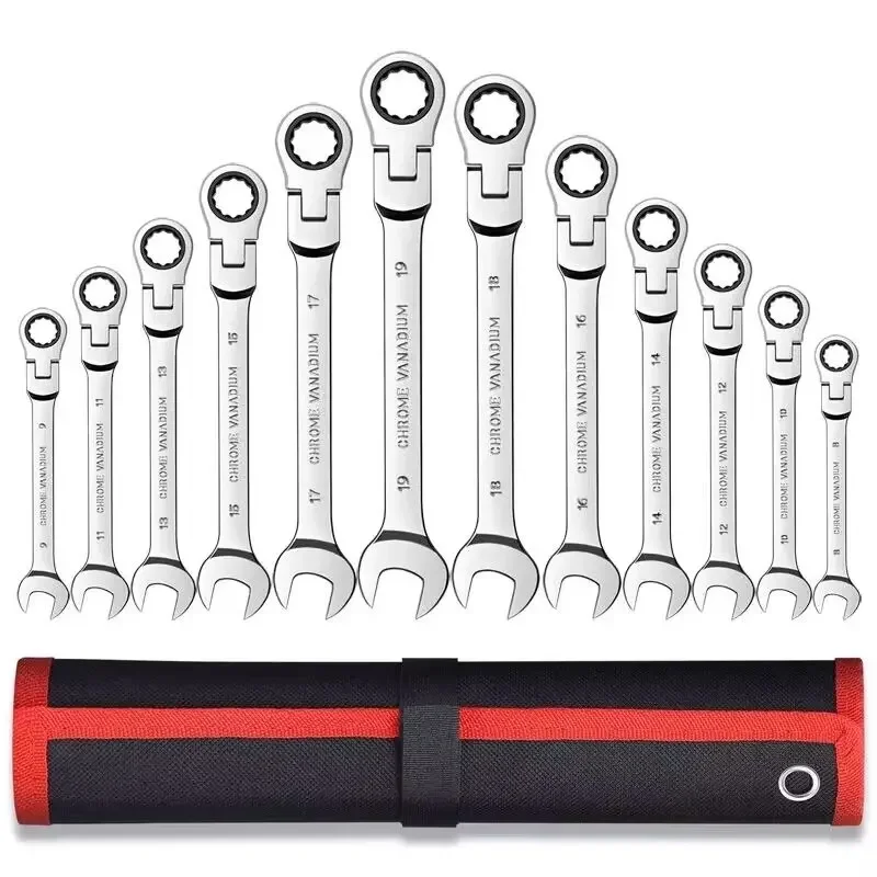 Movable Head Ratchet Wrench Set, Dual-purpose Wrench, Two-way Ratchet Wrench Set, Auto Repair Tool Set