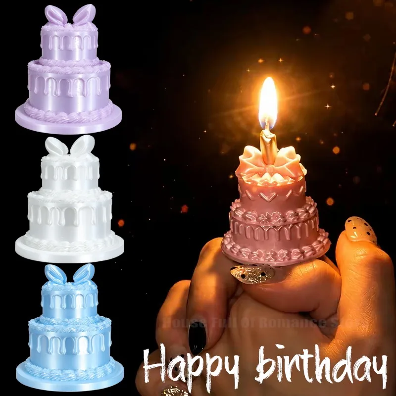 1/4pcs Cartoon Cake Candle Finger Ring Acrylic Pink Blue White Cakes Cute Girls Birthday Party Friend Small Gifts Rings Ornament
