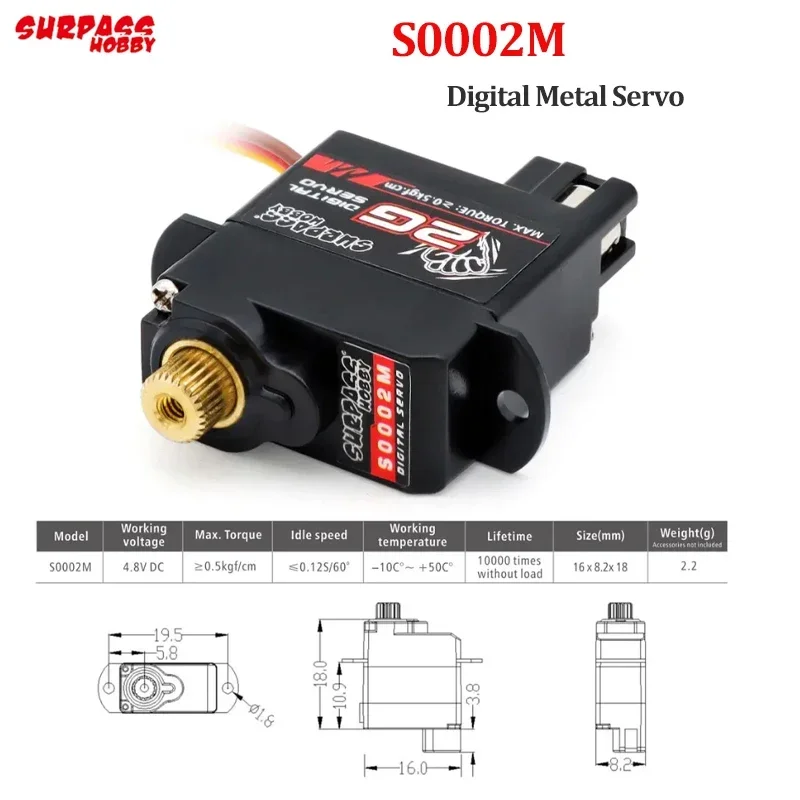 SURPASS HOBBY S0002M RC Servo 2g Metal Tooth Cyfrowa przekładnia kierownicza do drona Rc Samolot Samochód Łódź Robot Model Akcesoria