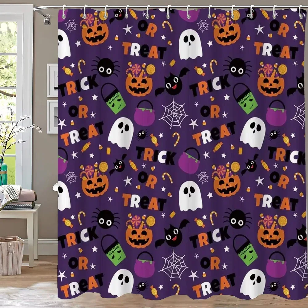 Happy Halloween Shower Curtain Horror Bloody Hands Pumpkin Bathroom Waterproof Shower Curtain Art Deco Household Bathtub Screen