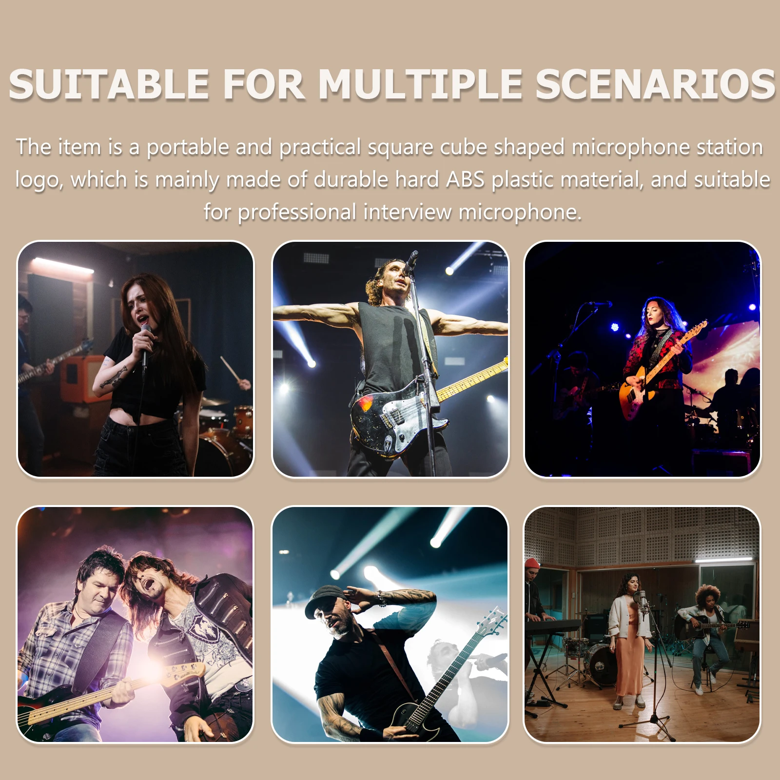 

Square Abs Microphone Logo Flag Station Black 7.0X7.0X5.1Cm 3.9Cm Adjustable Hole For Professional Interview Mic Accessory