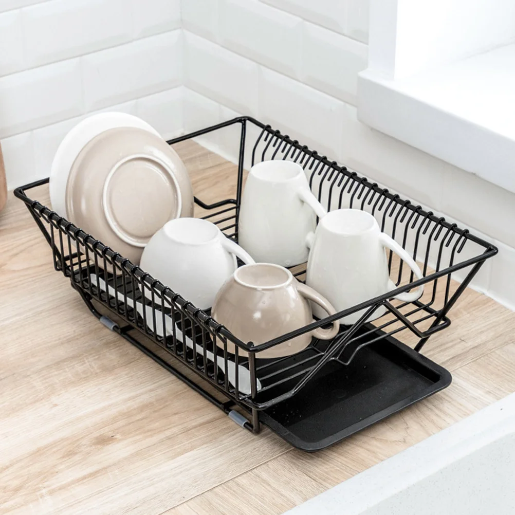 

Multifunctional Tableware Storage Rack Black Iron Steel Dish Drying Rack Kitchen Countertop Storage Organizer Draining Tray