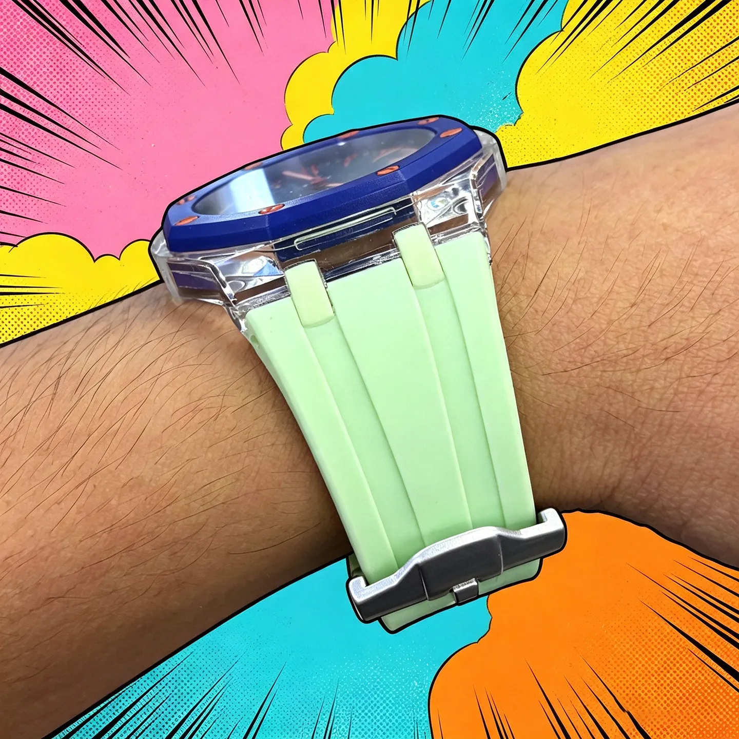 2-in-1 Silicone Strap+Transparent Case For Swatch x AP Royal POP Watch Modification Kit Bracelet for Royal POP Integrated Band