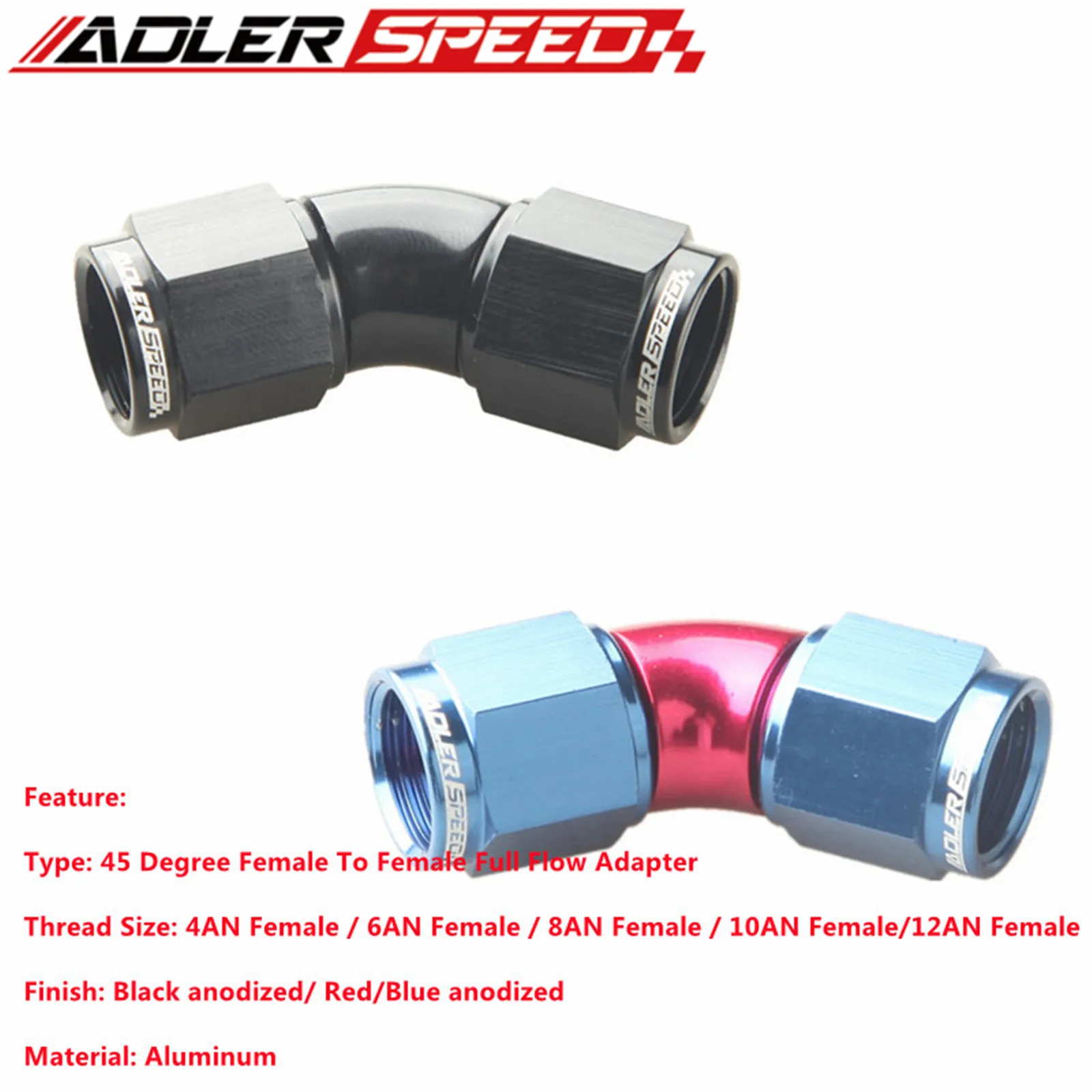 

Universal AN4 AN6 AN8 AN10 AN12 Female To Female Union Aluminum 45 Degrees Hose Fitting Adaptors Elbow Oil Cooler Connectors