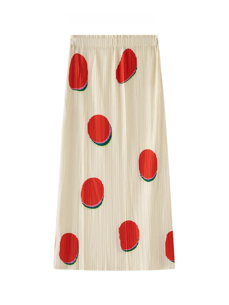 

Brand Printed f Skirt Polka Dot Pleated High Waist Straight Cut Midi Skirt Versatile Summer New Sle for Young Women