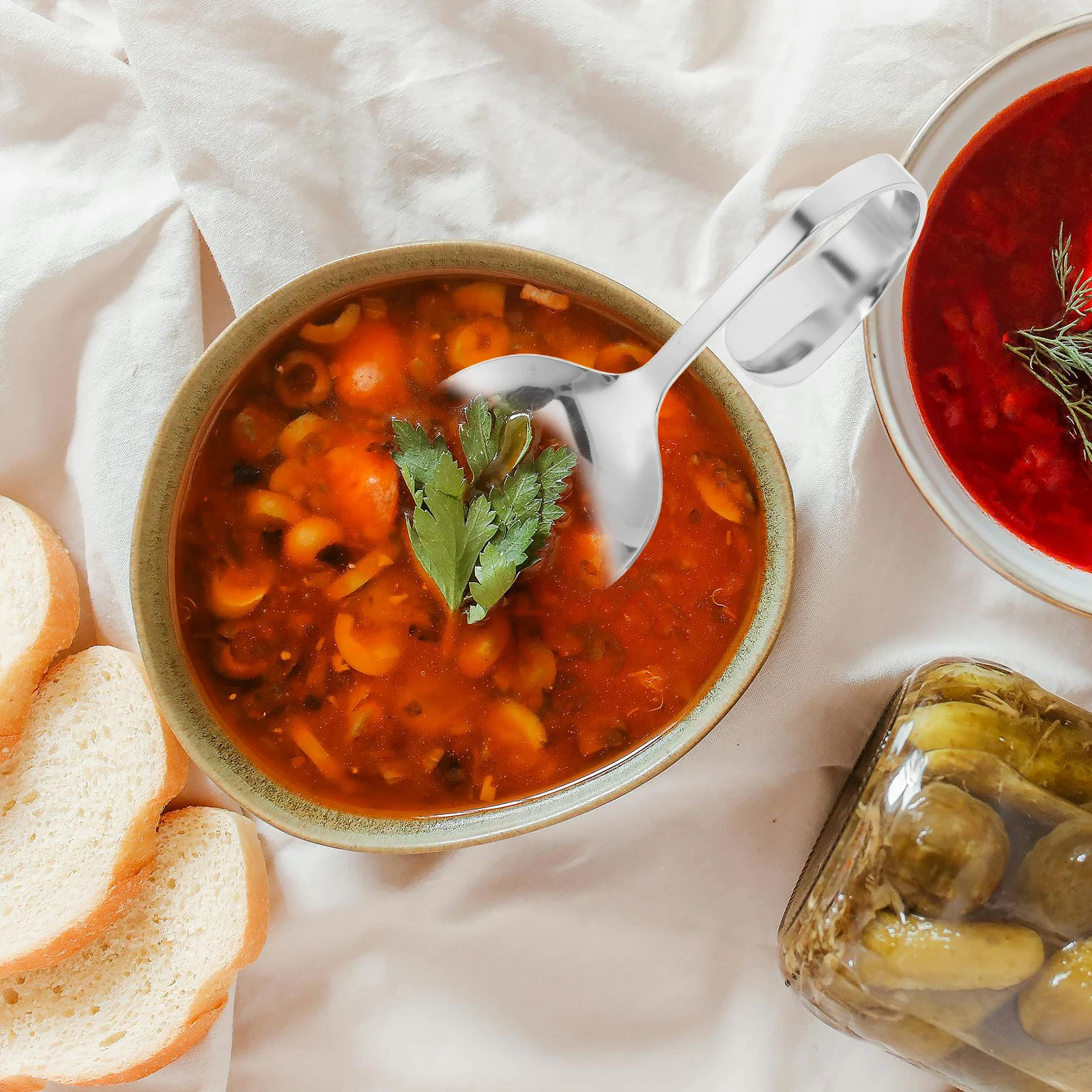 4 قطعة الفولاذ المقاوم للصدأ مقبض منحني ملاعق الغذاء الغربي سلطة المجارف إمدادات الحفلات الحلوى صلصة مغرفة أدوات المائدة المطبخ المنزل