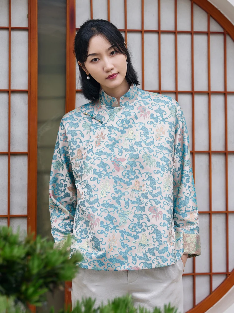 

Fei Tang вышитый джет китайский Sle ручной работы на пуговицах женская осенняя одинарная одежда воротник-стойка художественный R...