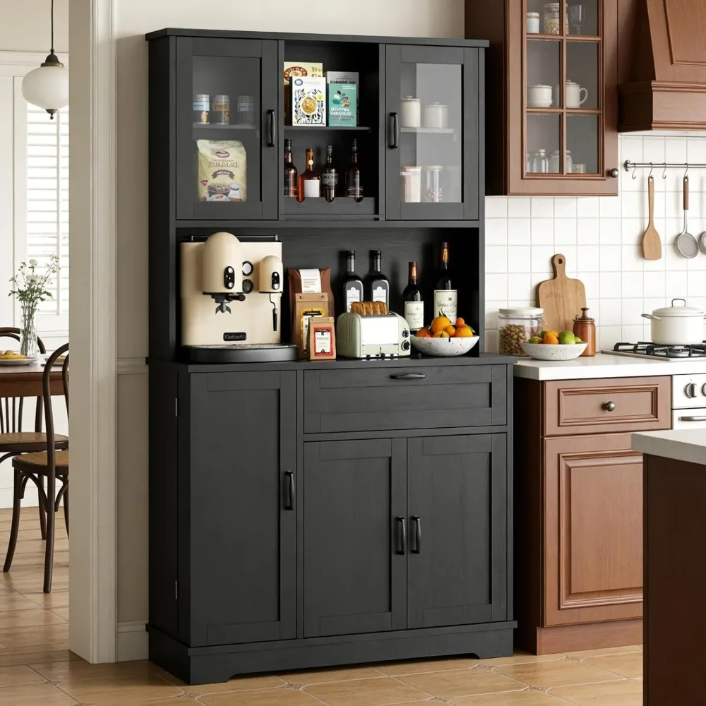 Farmhouse Pantry Cabinet with Acrylic Doors, Large Kitchen Hutch Storage Cabinet for Dining Room,