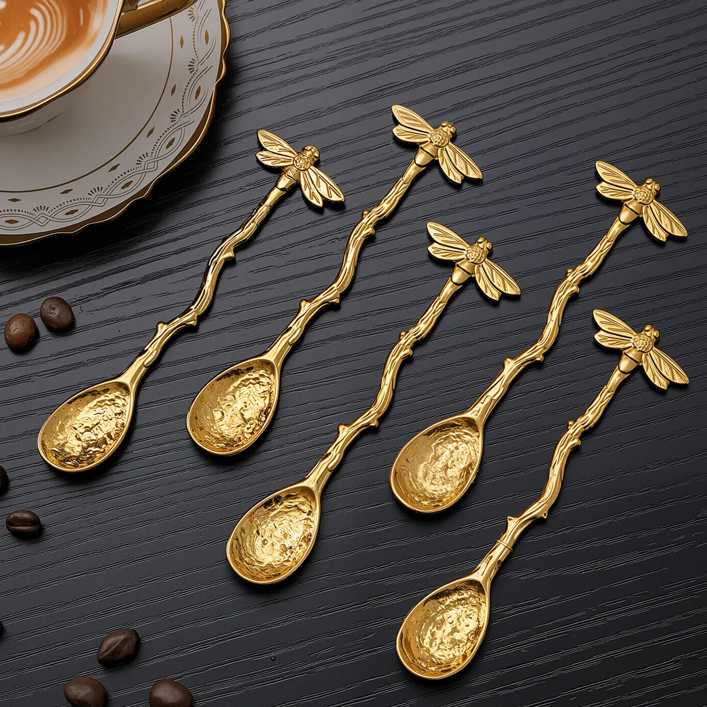Vintage Carved Coffee Spoon, Palatial Gold Restaurant Mixing Spoon, Creative Zinc Alloy Dessert Jam Spoon Household Tableware