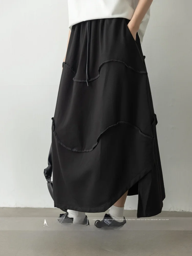 

Асимметричная черная винтажная юбка с высокой талией, женская дизайнерская длинная юбка для похудения, повседневная повседневная юбка