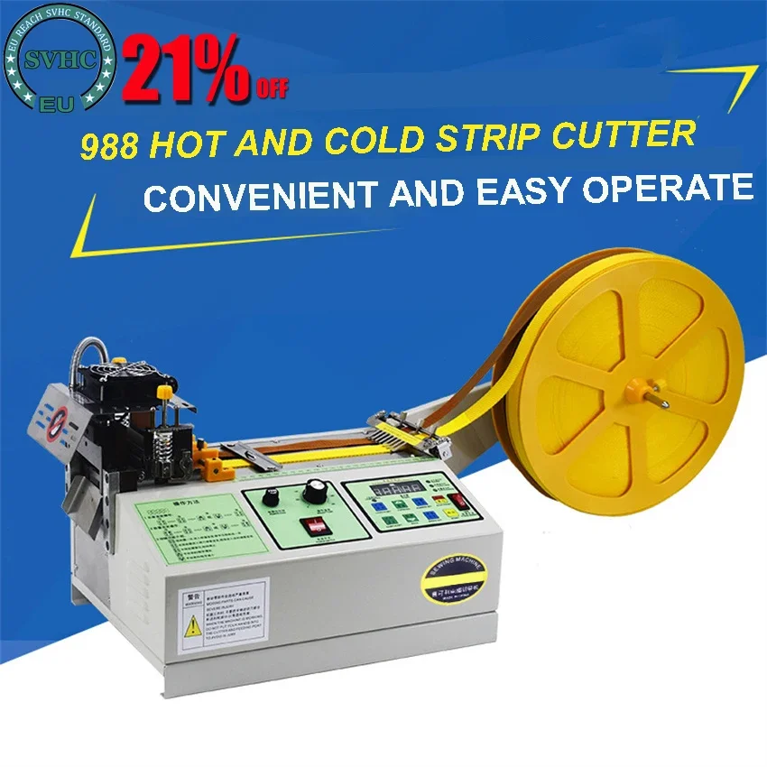 988 Auto Computer Hot and Cold Cloth Belt Tape Cutting Machine Auto Magic Adhesive Tape Zipper Webbing Machine Cutting Tool