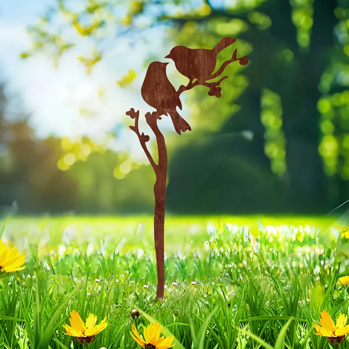 Rusty Bird 1pc Metal Garden Stake - Rust-Resistant Outdoor Decoration, 11.81 Inches Natural Style Lawn Art, Intricate Bird