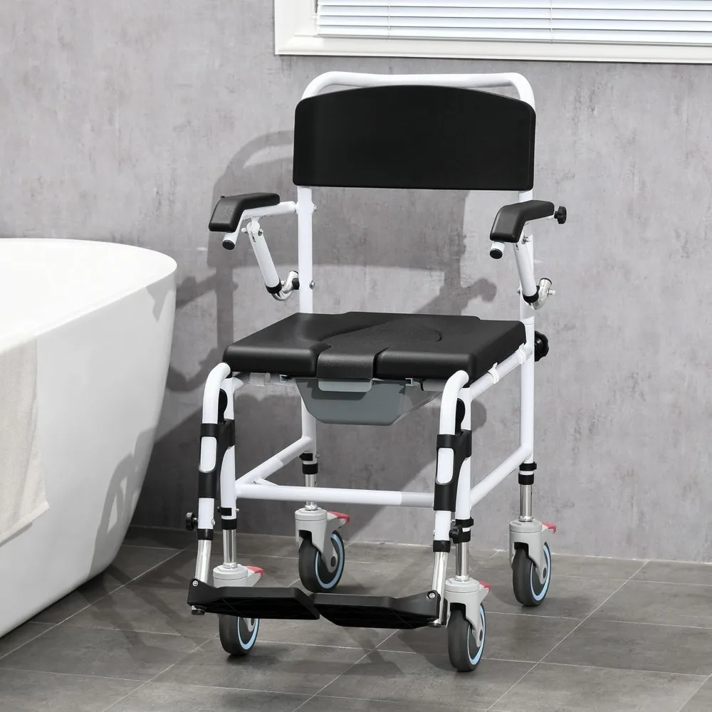 

Shower Chair, 17-inch Width, Accessible Commode with 4 Casters, Removable Bucket and Waterproof Design, Shower Wheelchair