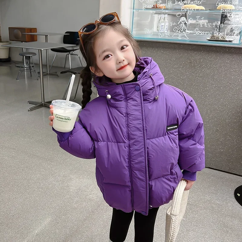 Girls Cotton-padded Jacket 2023 New Winter Girl Baby Cotton-padded Jacket Thickened Purple Fashion Coat Clothes Simple Casual