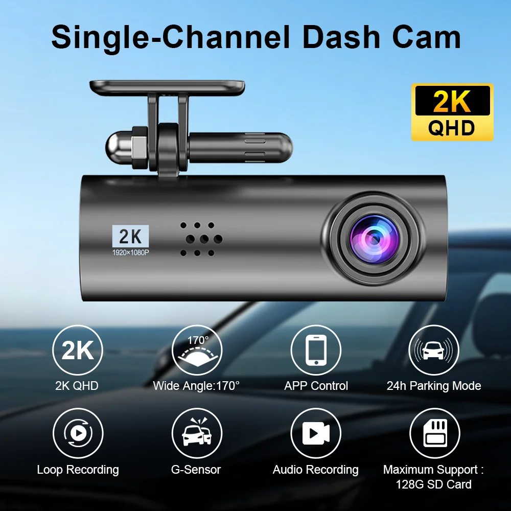 Dashcam 2K APP Control Driving Video Recorder Black Box Front Camera Dash Cam 24H Parking Monitor Loop Recording Car DVR