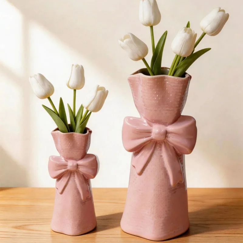 Creative Bow Shape Ceramic Vase Ornaments Living Room Entrance Dining Table Flower Arrangement Art Vases Wedding Decoration