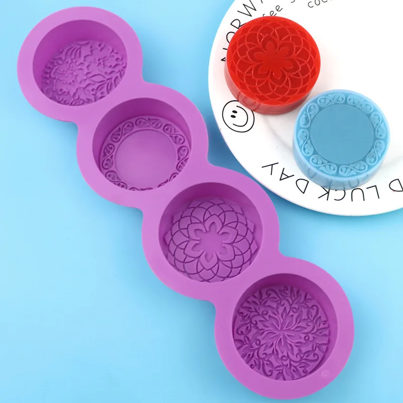 3D handgemachte Silikon Seife Form 4 Arten Blume Seife machen Form DIY kreisförmige Form Seifen Handwerk Werkzeuge Runde Mooncake Form