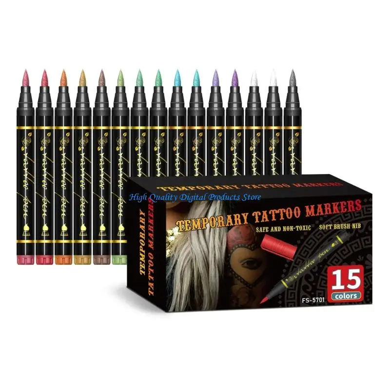 

U2JE 15/30 Color Temporary Body Marker Brush Tip Skin Safe For Birthday Halloween